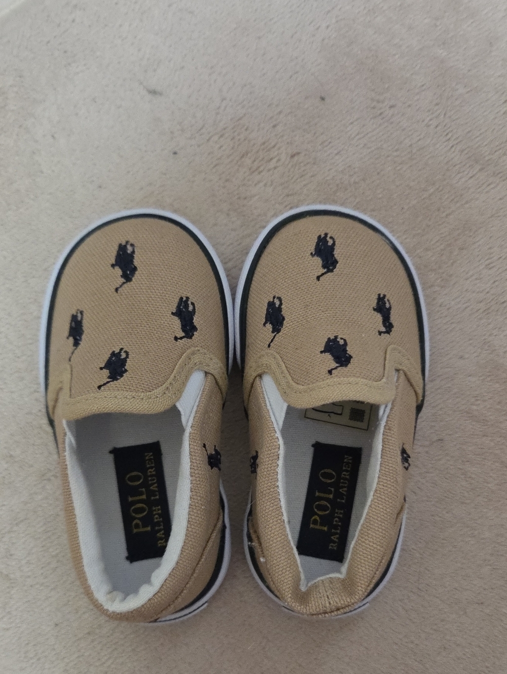 Polo by Ralph Lauren Kids Slip-On Sneakers in Tan with Navy Pony
